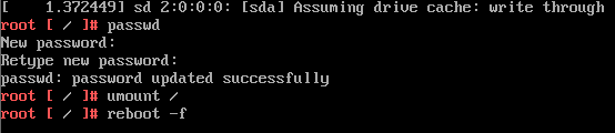 The series of commands to reset the root password
