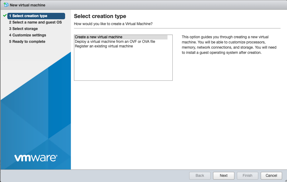 Create new virtual machine